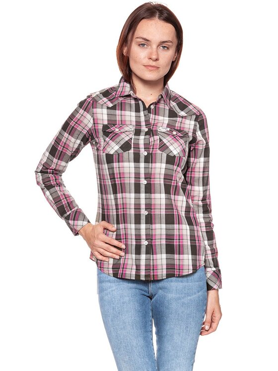 Wrangler Wrangler Koszula Check Shirt Różowy Regular Fit