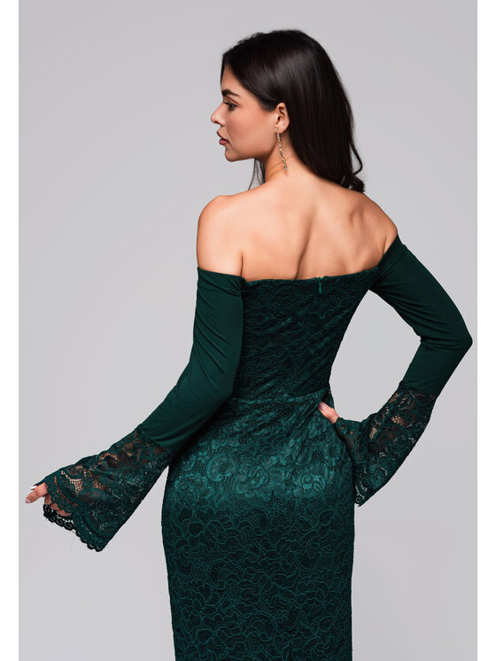 Ombre Ombre Sukienka wieczorowa LA-OM-DLR243 Zielony Regular Fit