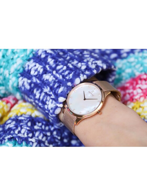 Obaku Obaku Hodinky V217LXVWMV Růžové zlato