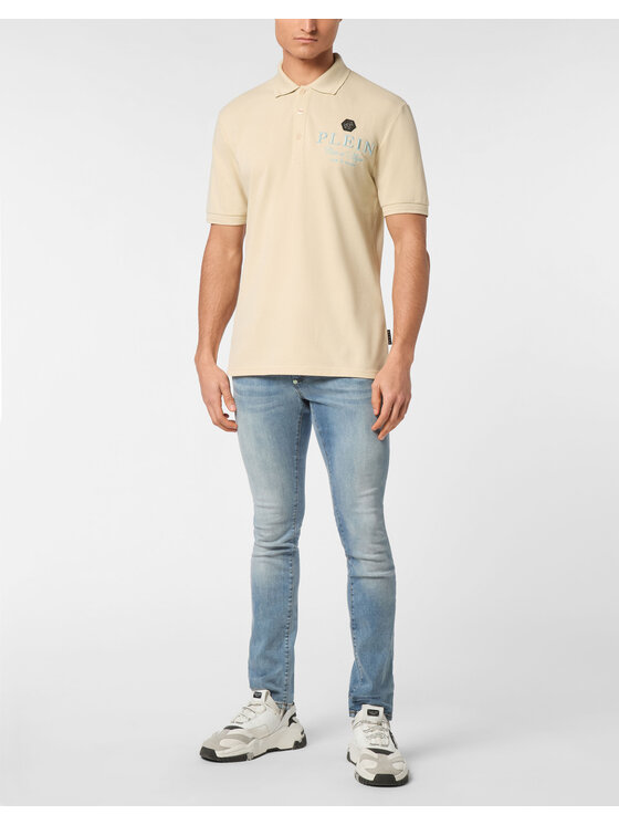 PHILIPP PLEIN PHILIPP PLEIN Polo 24693 Beżowy Slim Fit