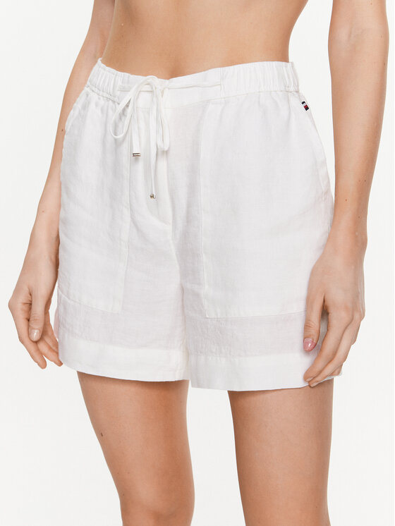 Tommy Hilfiger Tommy Hilfiger Bavlnené šortky Casual WW0WW37768 Écru Relaxed Fit