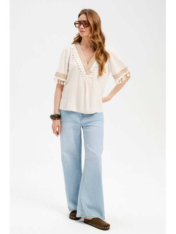 blue shadow blue shadow Bluzka Amanda Kremowy Regular Fit