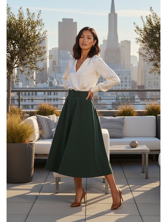 FIGL FIGL Trapézová sukňa M1234 Zelená A-Line Fit