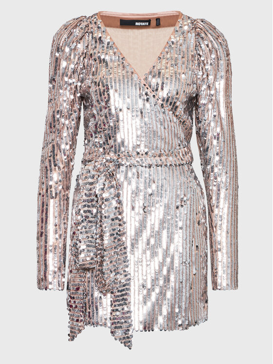 ROTATE ROTATE Koktel haljina Sequin RT2259 Srebrna Slim Fit