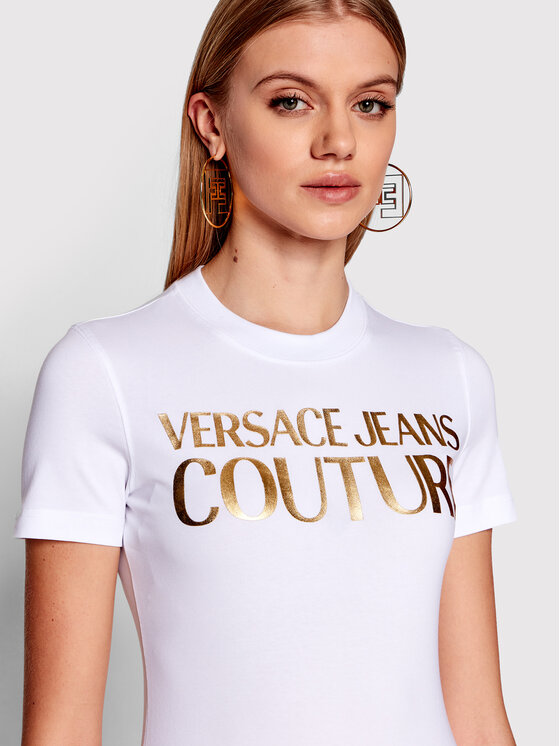 Versace Jeans Couture Versace Jeans Couture T-Shirt Logo Thick Foil 72HAHT01 Biały Regular Fit