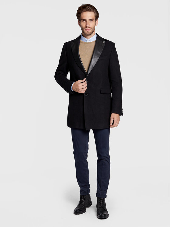 CG - CLUB of GENTS CG - CLUB of GENTS Vilnas mētelis Piper-K 254001-001 Melns Slim Fit
