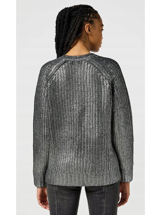 Wrangler Wrangler Sweter Folied Sweater Srebrny Basic Fit