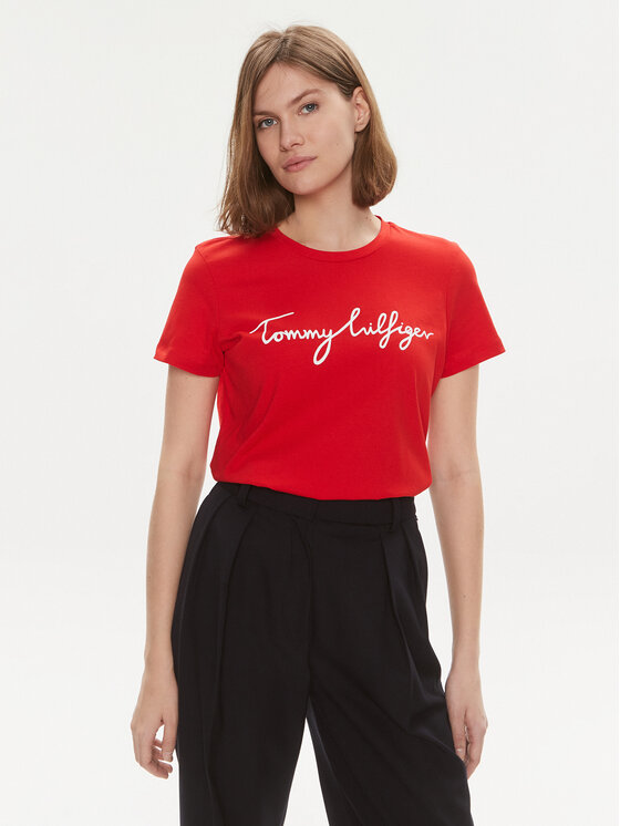 Tommy Hilfiger T shirt Signature WW0WW41674 Rosso Regular Fit Modivo