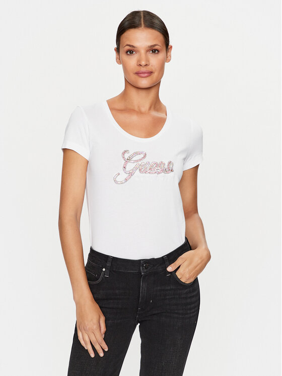 Guess T-shirt W3YI36 J1314 Bijela Slim Fit