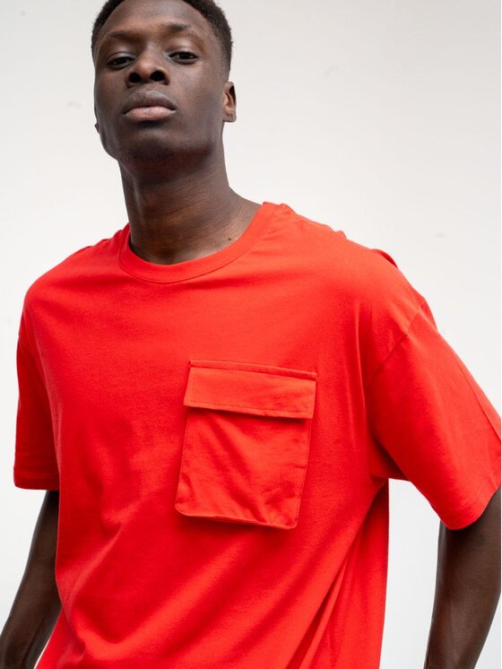 Catch Catch T-Shirt Koszulka Męska Z Krótkim Rękawem Oversize Jasna Czerwona Catch Classic Pocket S Czerwony Oversize