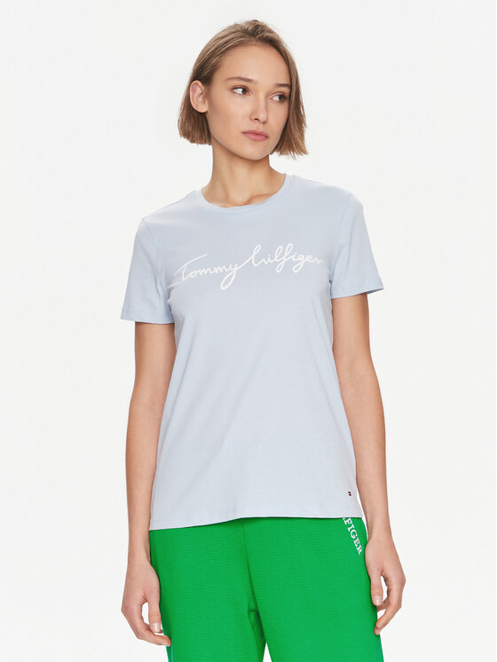 Tommy Hilfiger Tommy Hilfiger Tricou Signature WW0WW41674 Albastru celest Regular Fit