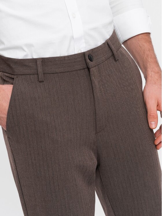 Ombre Ombre Spodnie materiałowe OM-PACP-0158 Brązowy Chino Fit