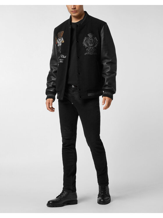 PHILIPP PLEIN PHILIPP PLEIN Kožená bunda 26981 Čierna Regular Fit