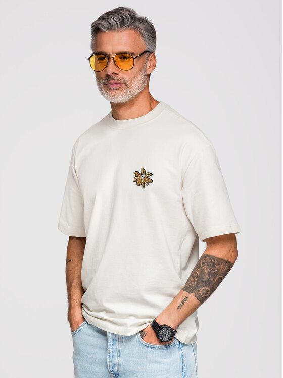Ombre Ombre T-Shirt OM-TSCT-0275 Biały Loose Fit
