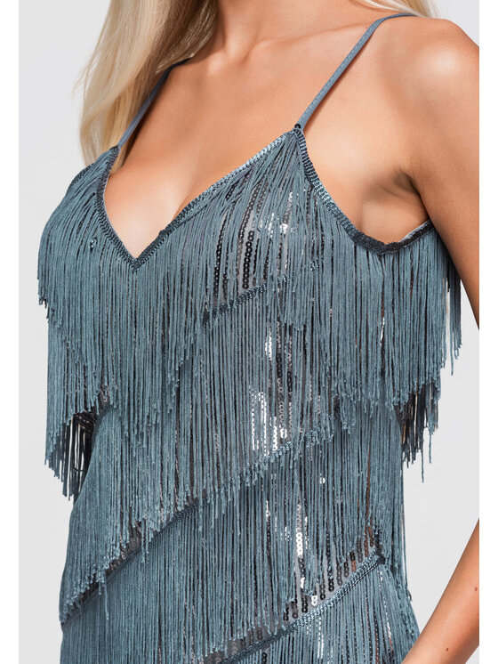 Ombre Ombre Sukienka wieczorowa LA-OM-DLR404 Szary Loose Fit