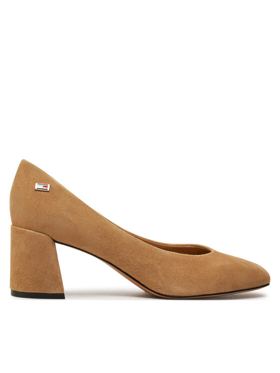 Tommy Hilfiger Salonarji Th Suede Mid Heel Block Pump FW0FW07717 Bež