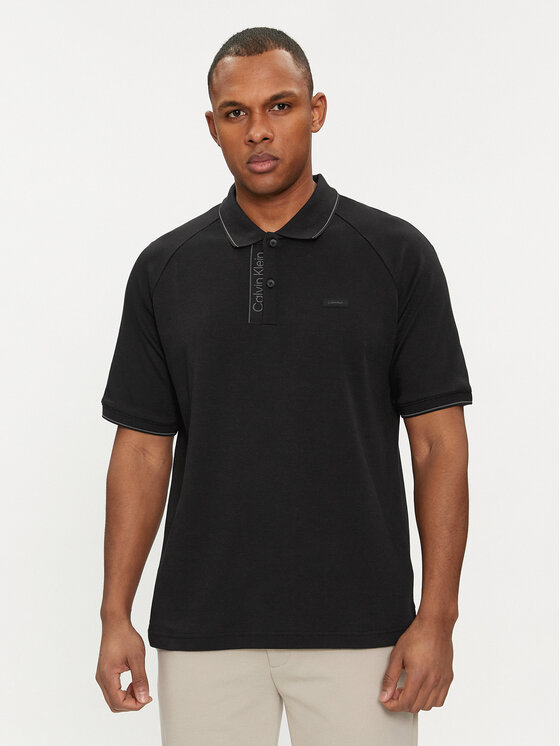 Calvin Klein Polokošeľa Logo Tape K10K112463 Čierna Regular Fit