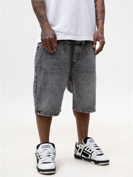 Jigga Wear Jigga Wear Szorty jeansowe Szerokie luźne za duże bagy palmy zachód 130780 Szary Baggy Fit