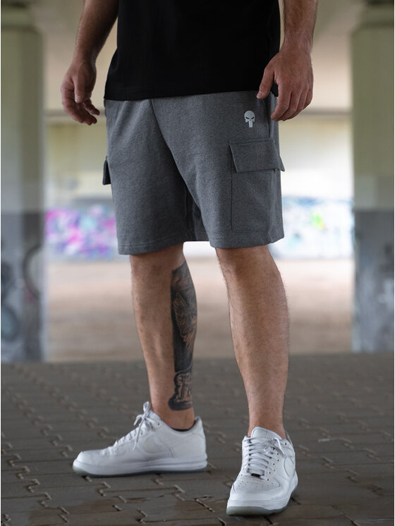 Marvel Marvel Szorty materiałowe Krótkie Spodenki Dresowe Cargo Męskie Szare Marvel Comics Punisher Centre Small Logo XXL Szary Regular Fit