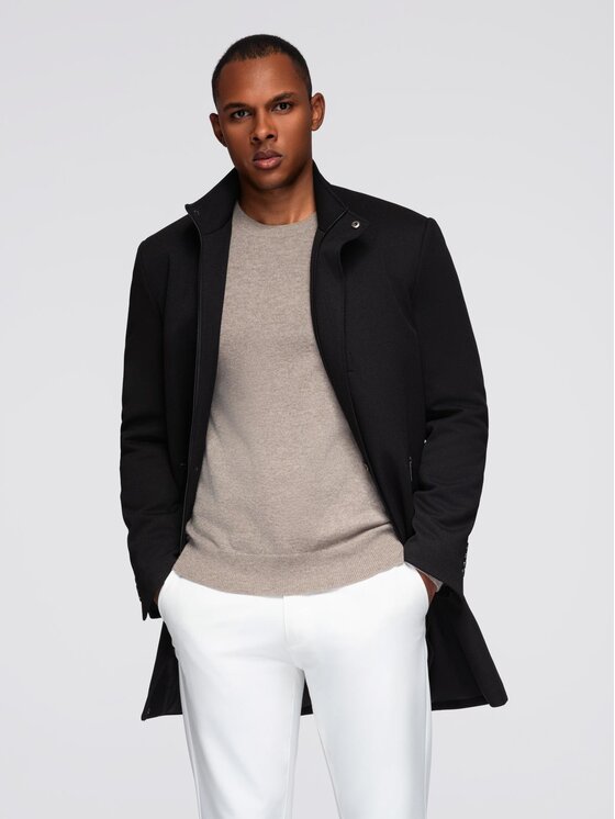 Ombre Ombre Płaszcz przejściowy OM-COWC-0136 Czarny Regular Fit