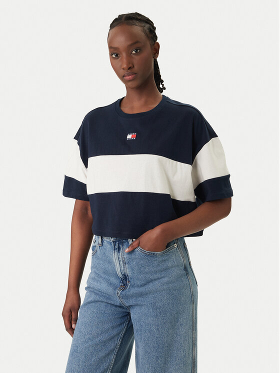 Tommy Jeans Tommy Jeans Majica Badge Colour-Blocked DW0DW18706 Mornarsko modra Oversize