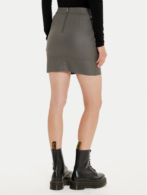 ONLY ONLY Fustă din imitație de piele Base 15164809 Gri Slim Fit