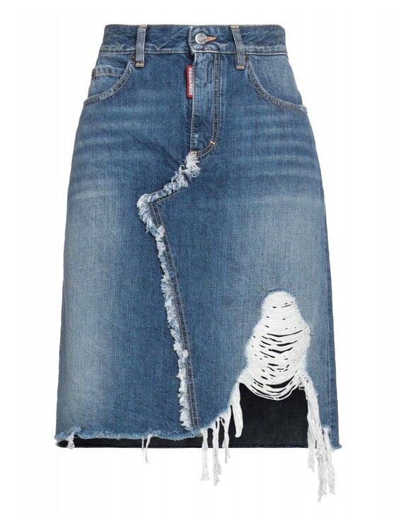 Spódnica jeansowa, rozmiar L, Niebieski, Fringed Midi