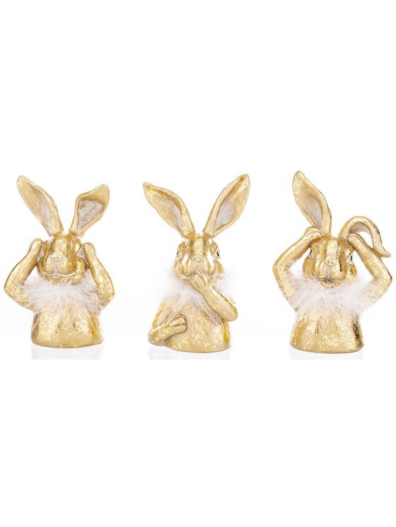 MIAhome MIAhome Figurka Dekoracja 3 złote króliki - nie widzę, nie słyszę, nie mówię 16,5x10x6 cm Złoty
