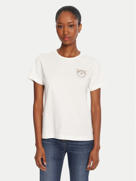 PINKO Damski T-Shirt, rozmiar XL, Biały, Quentin 103320 A2RN