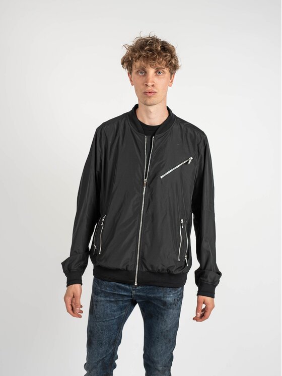 Les Hommes Les Hommes Μπουφάν μεταβατικό LKO102 250U | Light Weight Nylon Bomber with Multiple Zips Μαύρο Regular Fit