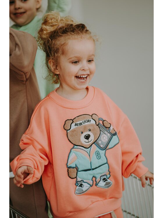 Dziecięca Bluza Bejbi Story, Rozmiar 128, Pomarańczowa, Bluza oversize Funky Teddy bez kaptura