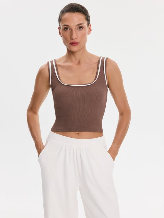 Nudyess Nudyess Top Eleni z prążka Brązowy Regular Fit