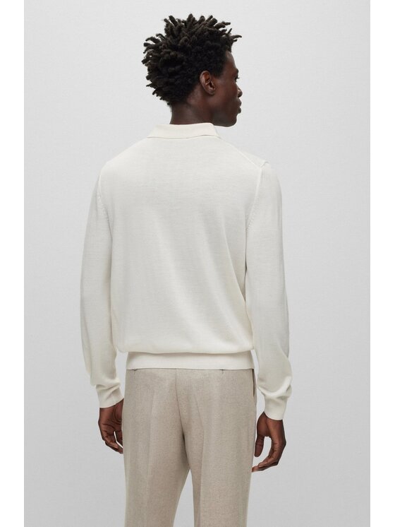 BOSS Boss Polo Boss Polo bianca in lana maniche lunghe Bianco Reglan Fit