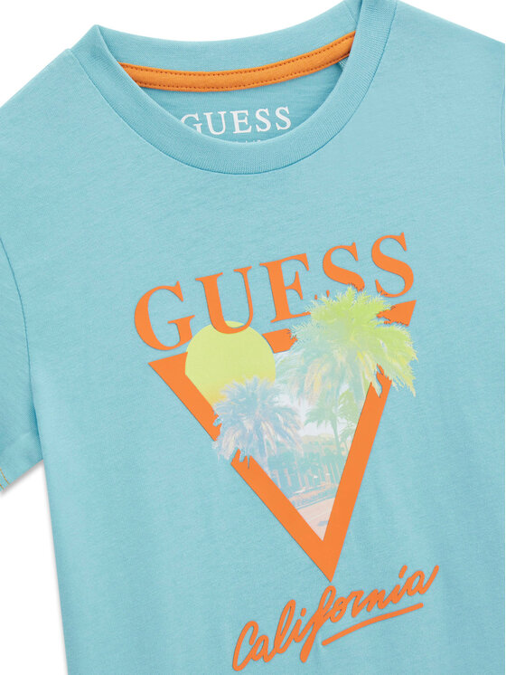 Guess Guess T-Shirt N6GI10 K8HM4 Turkusowy Regular Fit