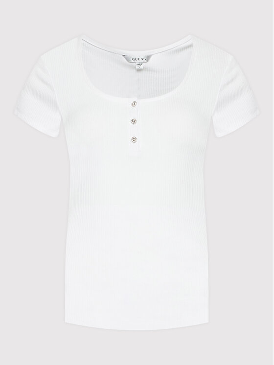 Guess Guess Bluză W2YP24 KBCO2 Alb Slim Fit