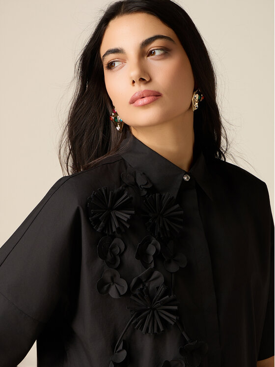 Oltre Oltre Koszula 5048J000873N033 Czarny Boxy Fit
