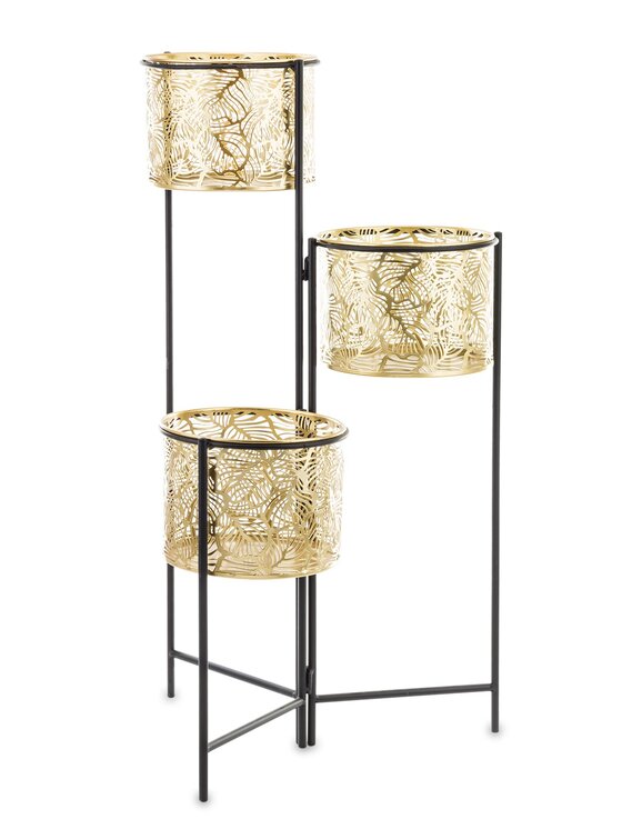 Kwietnik MIAhome, metalowy potrójny Leaves złoty 80 cm