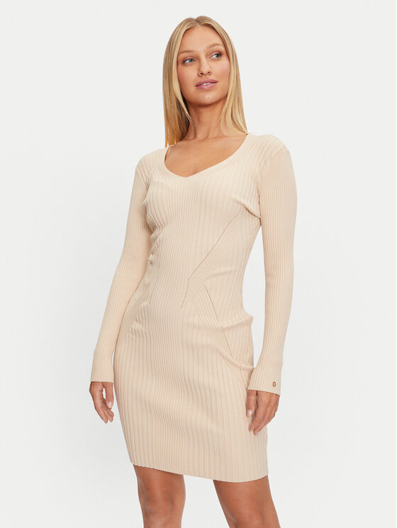 Guess Guess Džemper haljina Isabella W4BK07 Z3HP2 Bež Slim Fit