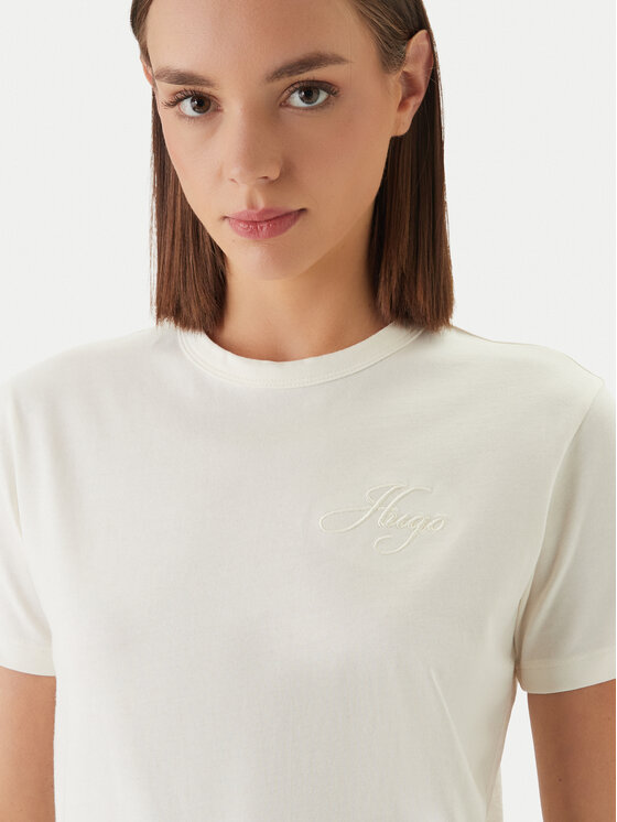 HUGO HUGO Tricou Damacia_7 50561233 Écru Regular Fit