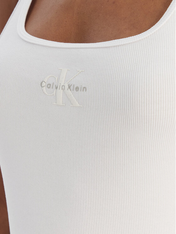 Calvin Klein Jeans Calvin Klein Jeans Felső Monologo Scoop Nk Rib LV047A804G Fehér Slim Fit