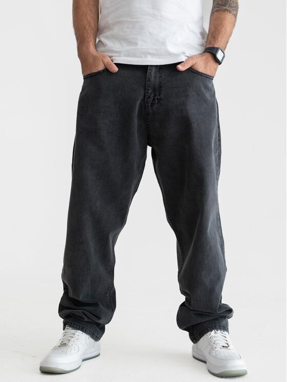Jigga Wear Jigga Wear Jeansy Szerokie luźne streetwear uliczne premium 129230 Czarny Baggy Fit