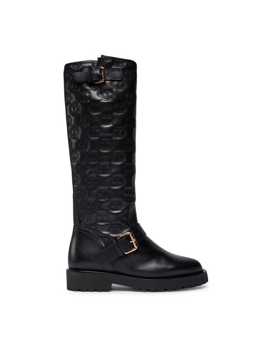 TWINSET TWINSET Kozačky ve vojenském stylu 232TCT058 Černá