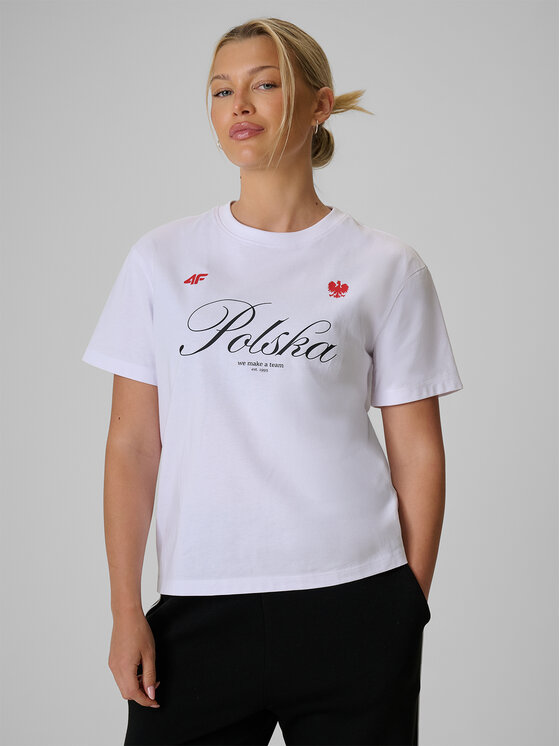 4F 4F T-Shirt STREFA KIBICA Biały Loose Fit
