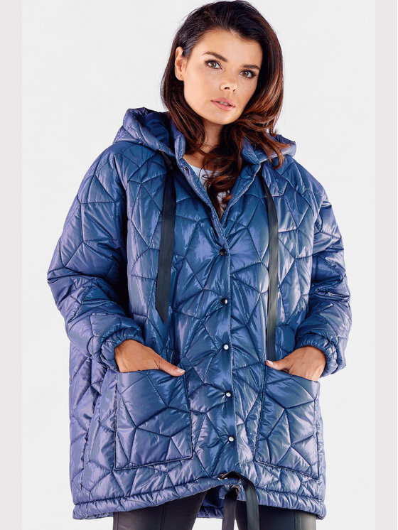 Awama Awama Płaszcz A536 Granatowy Basic Fit
