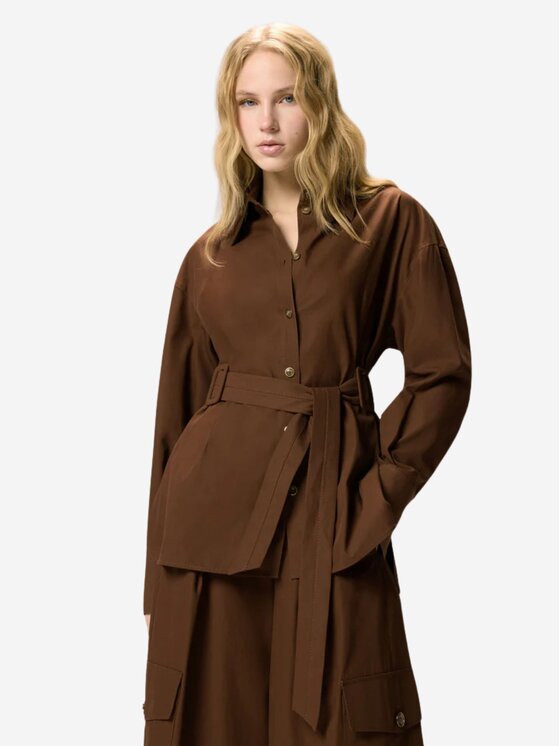 PINKO PINKO Kurtka damska CHERYL OVERSHIRT COTONE FLUIDO Brązowy Reglan Fit