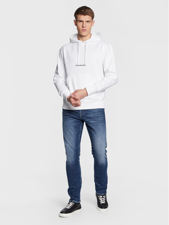 Calvin Klein Jeans Calvin Klein Jeans Džemperis ar kapuci J30J322894 Balts Regular Fit