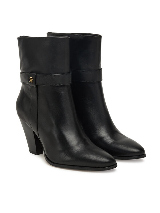 Tommy Hilfiger Tommy Hilfiger Polokozačky Th T-Strap Leather Pointy Bootie FW0FW08984 Černá