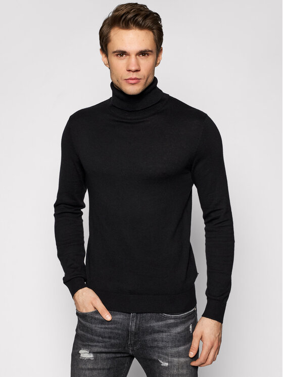 Férfi Garbó Jack&Jones, Méret: M, Fekete, Emil Knit Roll Neck 12157417