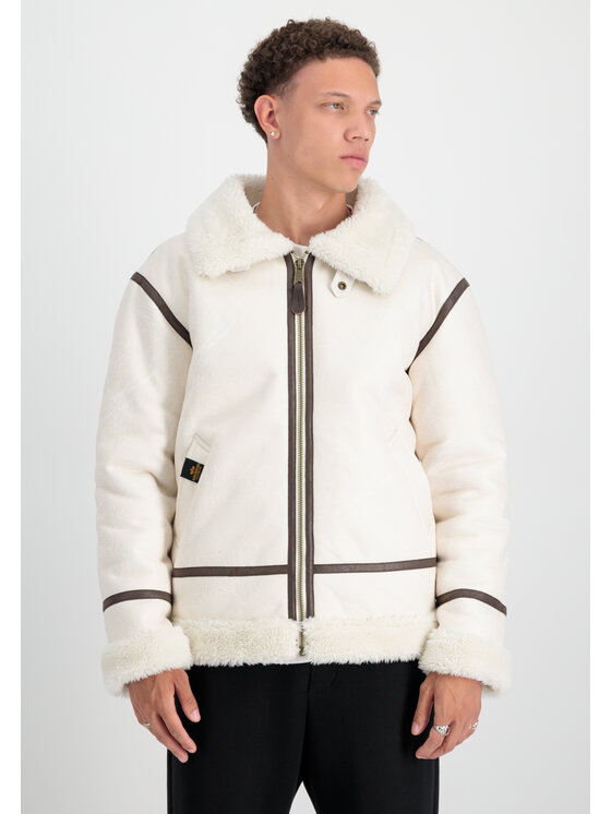 Alpha Industries Alpha Industries Kurtka skórzana B-3 Faux Leather Bomber Jacket Beżowy Regular Fit