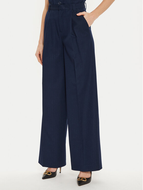 TWINSET TWINSET Kalhoty z materiálu 242TP2151 Tmavomodrá Wide Leg